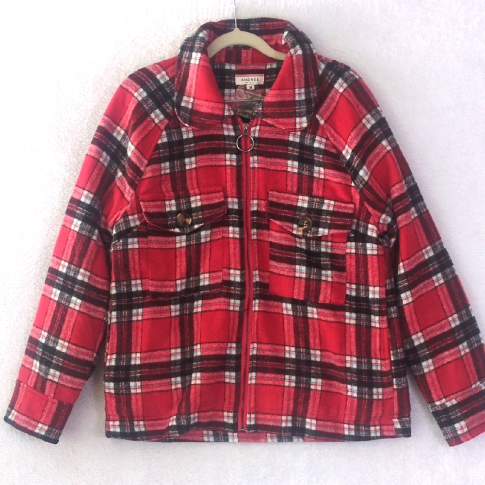 Andree Womens Flannel Plaid Casual Cozy Jacket Size M
